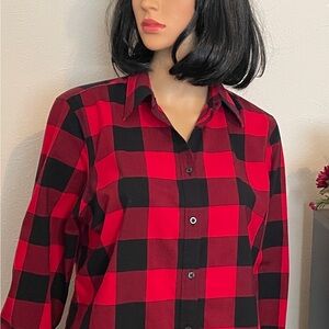 Chaps Red/Black checked Button Down Shirt with Notched Collar Size Large Casual